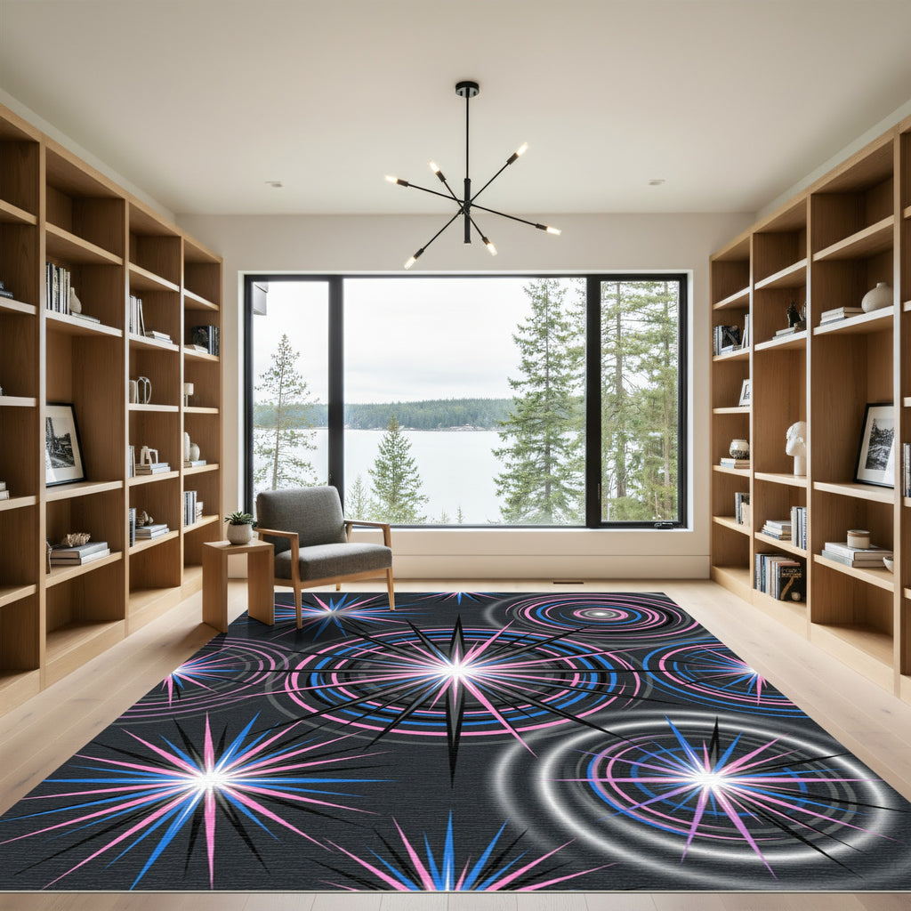 Neon Pink and Blue Radiant Starburst Rug