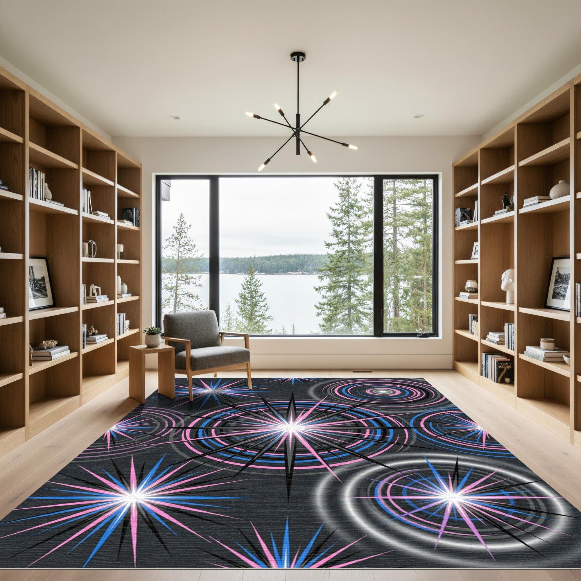 Neon Pink and Blue Radiant Starburst Rug