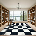 Distressed Black White Checkered Board Rug