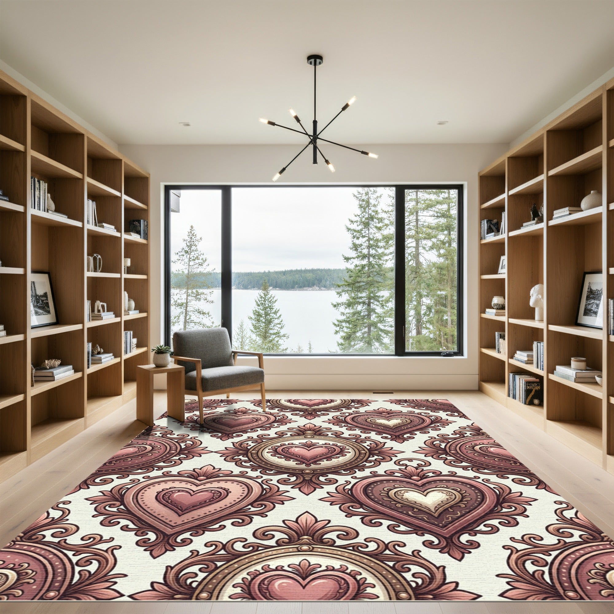 Ornate Baroque Heart Floral Tapestry Rug