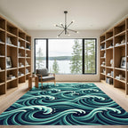 Abstract Teal Oceanic Wave Flow Rug