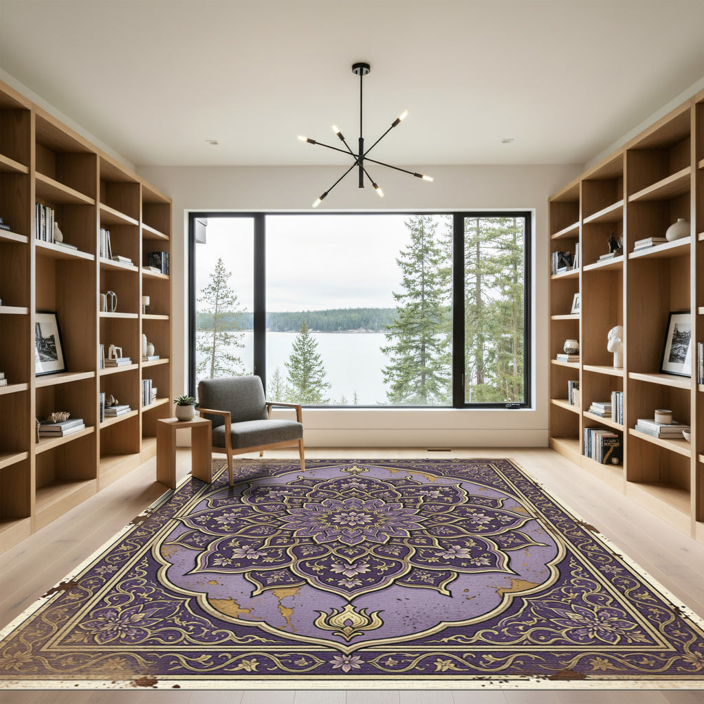 Ornate Lavender Floral Medallion Rug