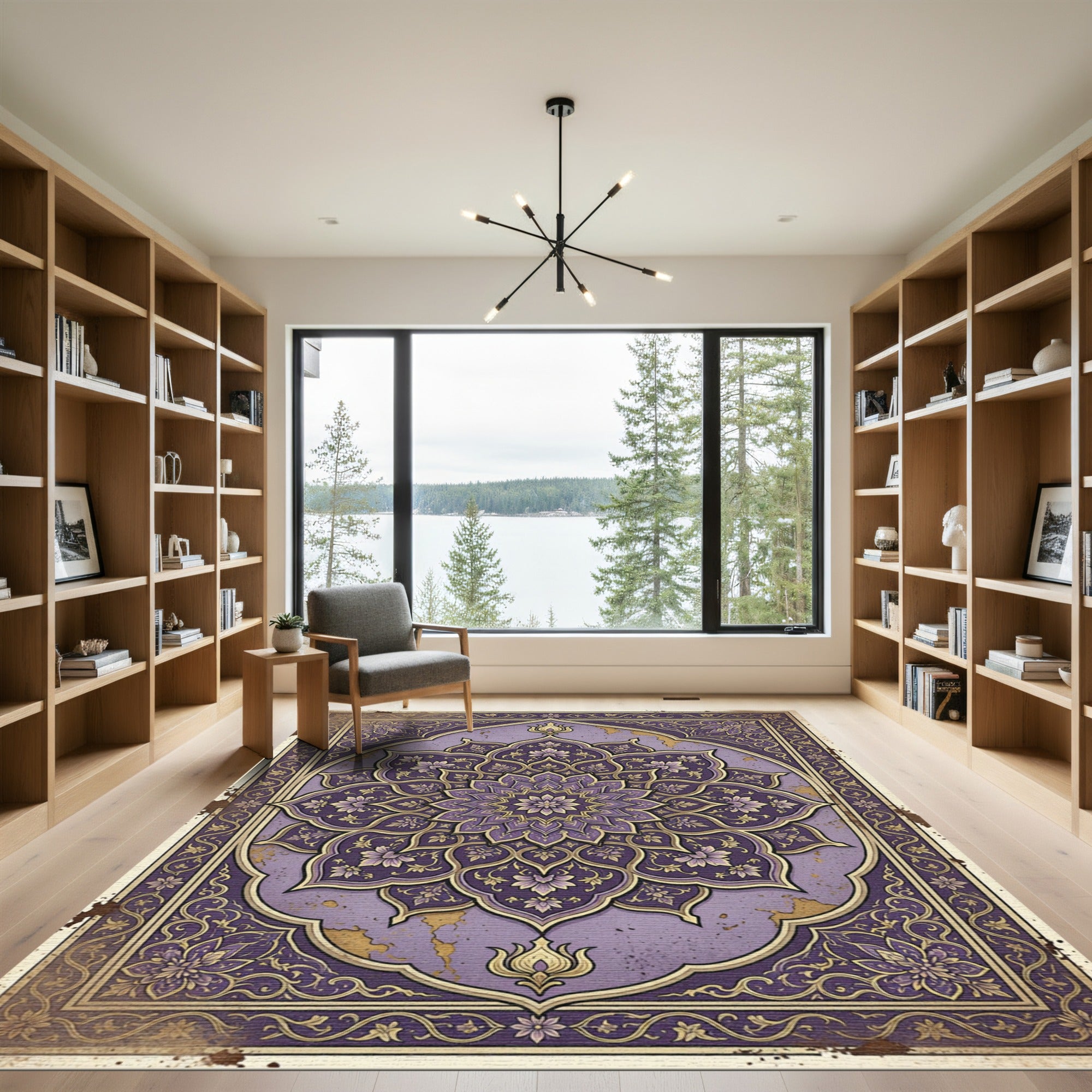 Ornate Lavender Floral Medallion Rug