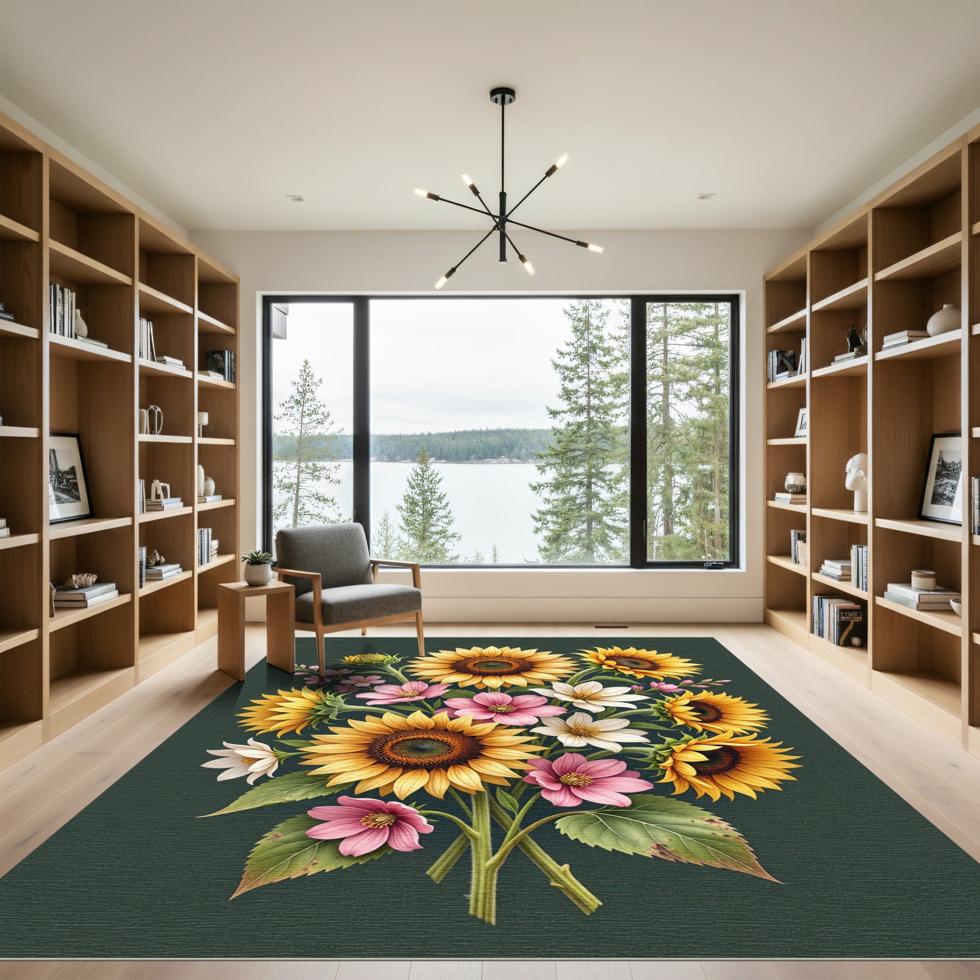 Vibrant Golden Sunflower Floral Bouquet Rug