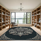 Elegant Silver Acanthus Swirl Medallion Rug