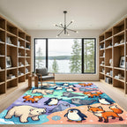 Playful Arctic Animals Pastel Winter Scene Rug