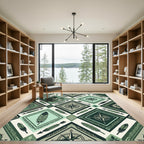 Green Feather Compass Geometric Diamond Rug