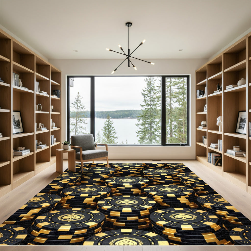 Black and Gold Spades Poker Chip Rug