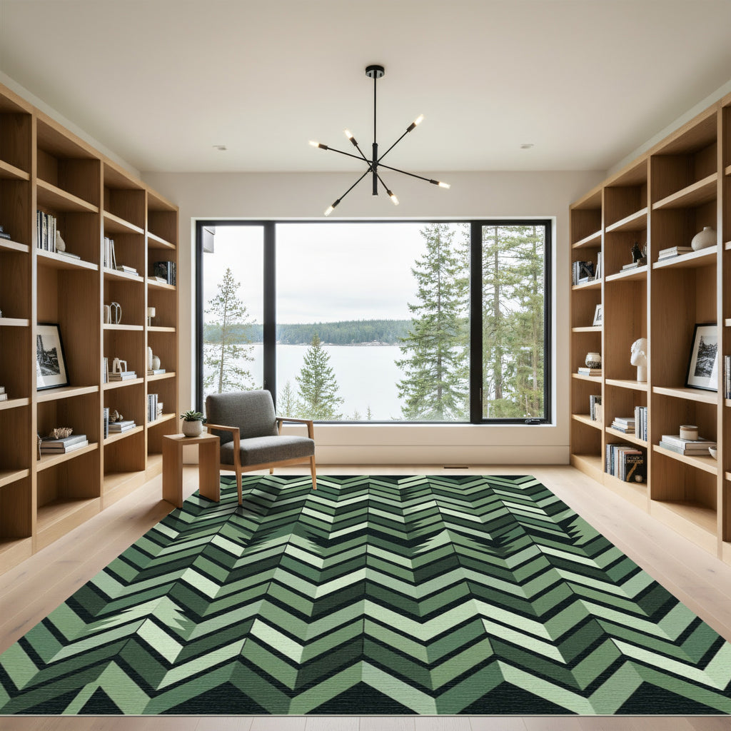 Forest Green Chevron Trees Rug