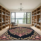 Elegant Pink Gold Heart Scrollwork Rug