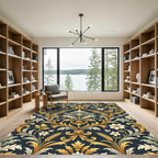 Ornate Gold Floral Dark Background Rug