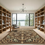 Ornate Gold Leaf Scrollwork Mandala Rug