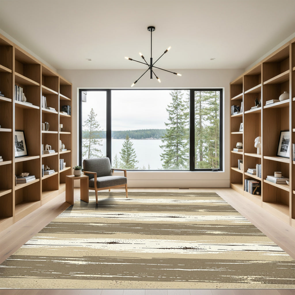 Neutral Earth Tone Streaked Horizontal Stripe Rug