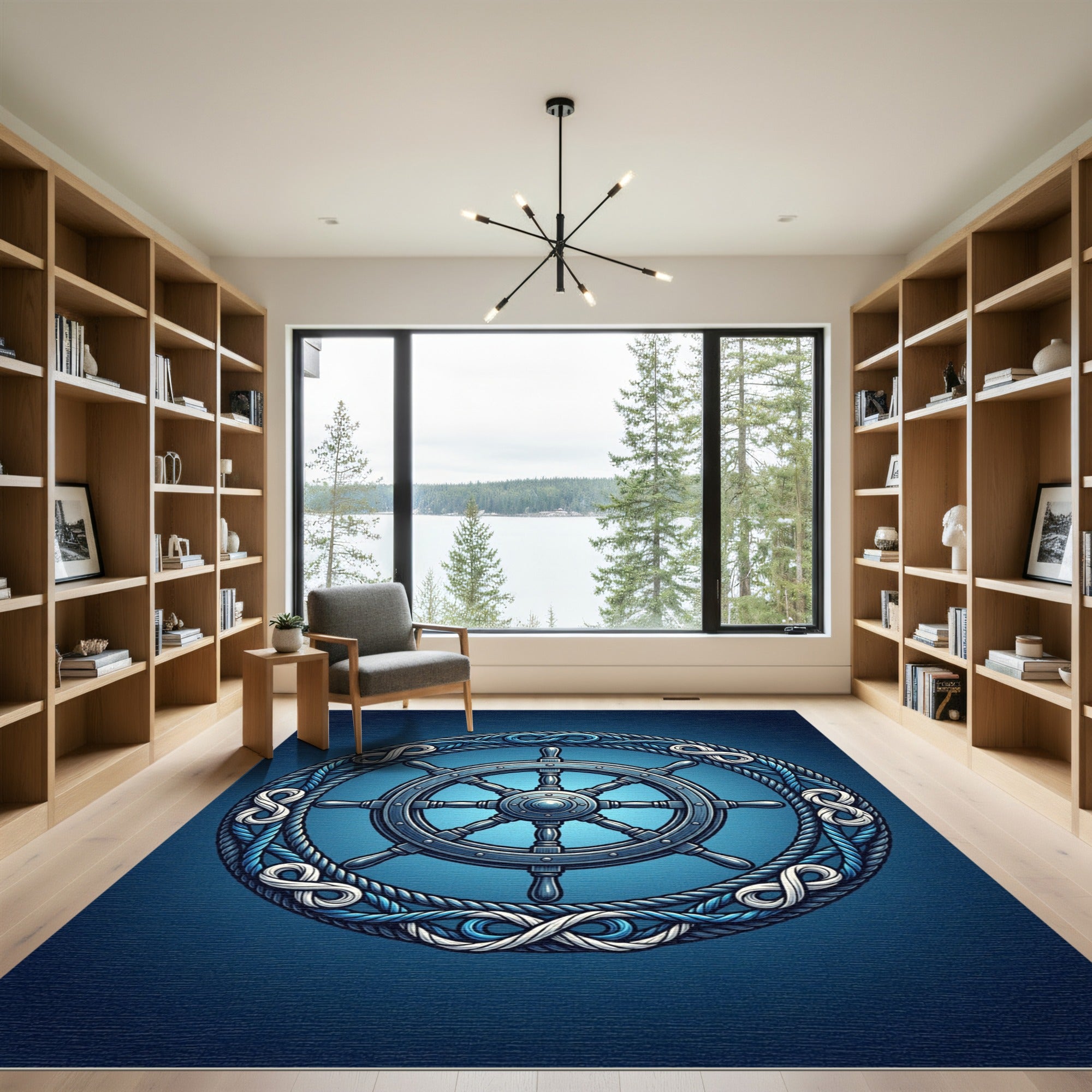 Nautical Helm With Braided Rope Infinity Rug