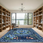 Blue Floral Bamboo Chinoiserie Medallion Rug