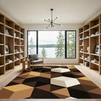 Abstract Geometric Cube Brown Earthy Rug