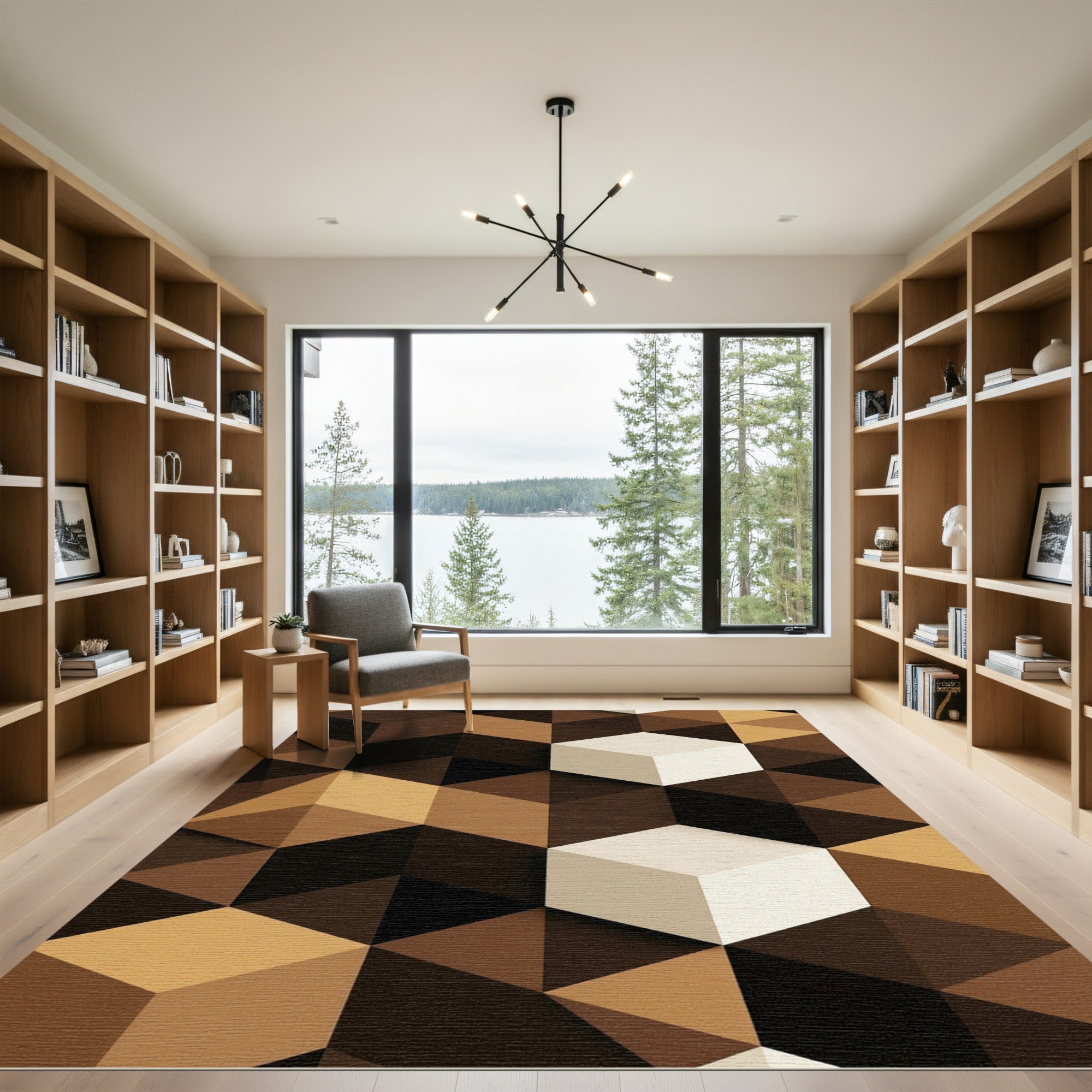Abstract Geometric Cube Brown Earthy Rug