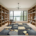 Industrial Concrete Fragment Grid Black Gold Rug