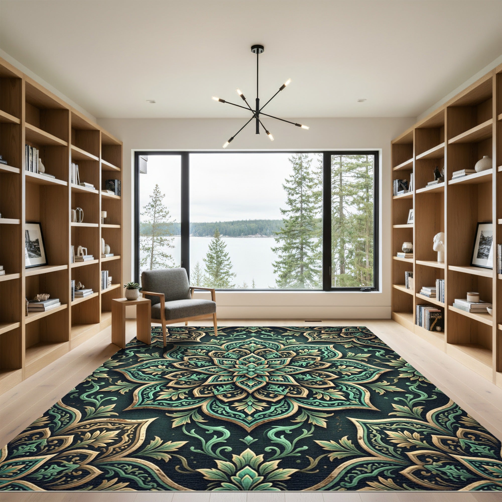 Emerald Gold Medallion Floral Art Rug