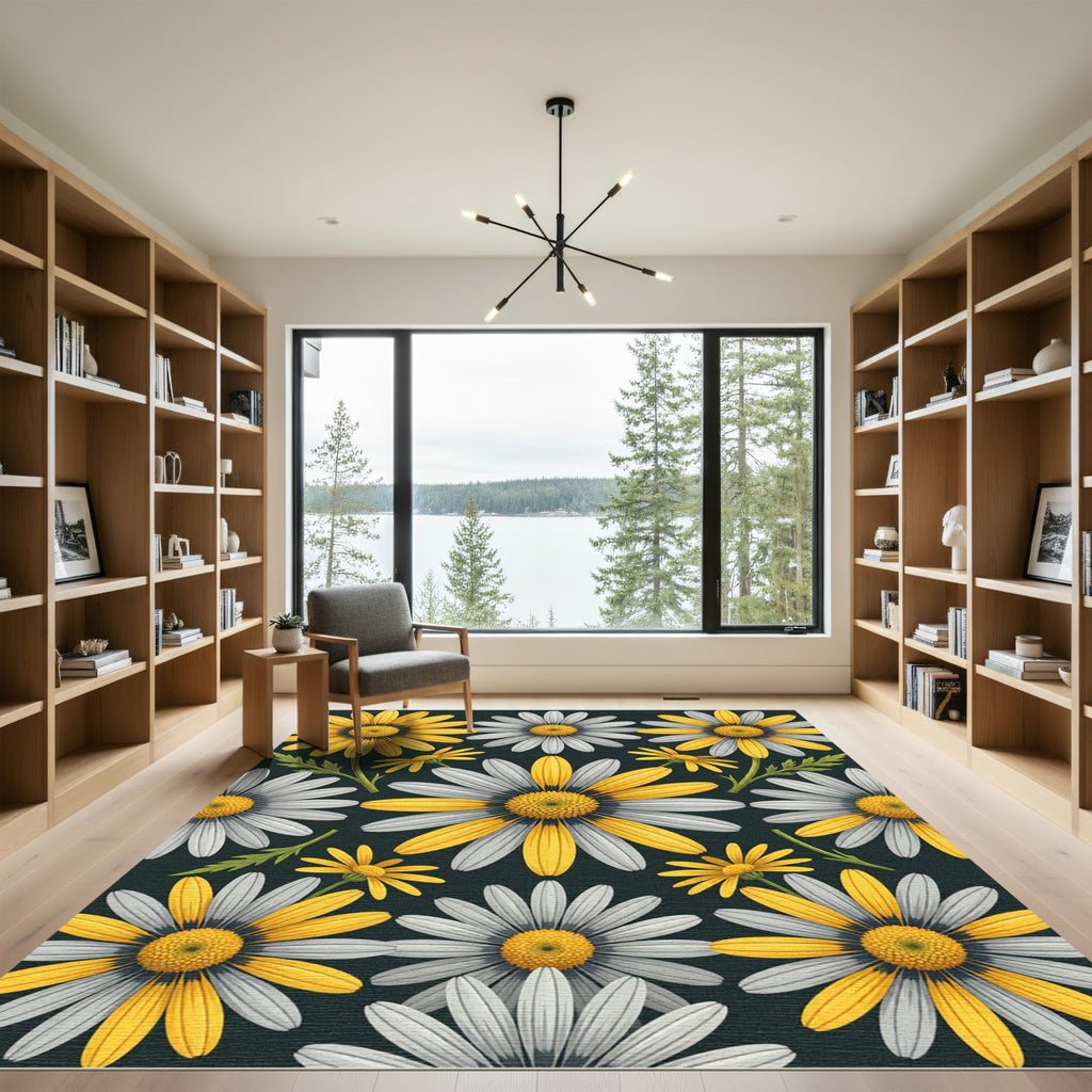 Yellow and White Daisy Garden Rug
