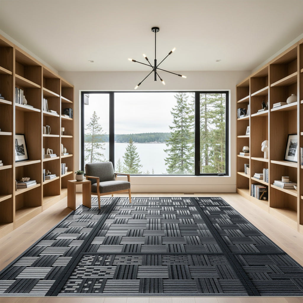 Monochrome Woven Intersecting Grid Rug