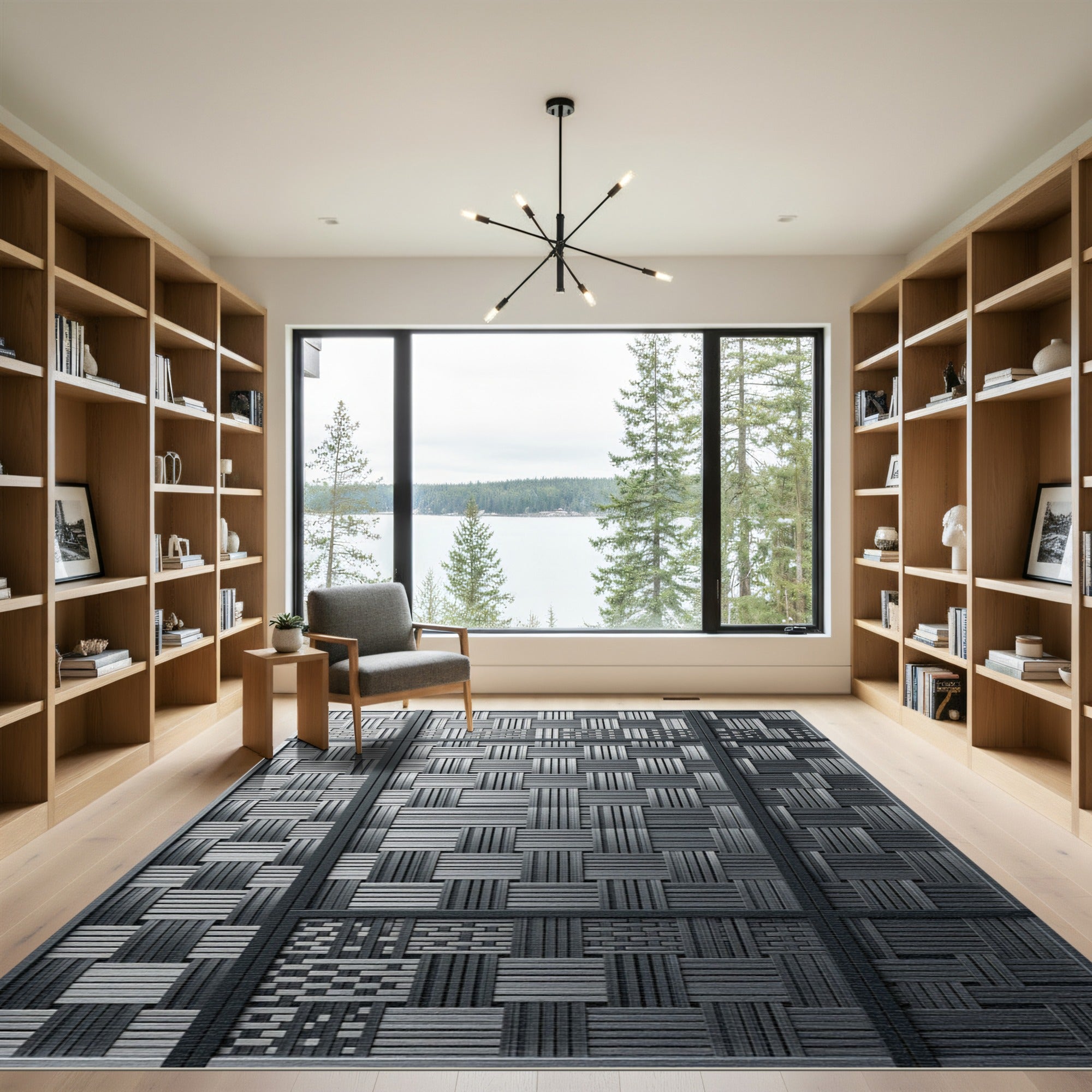 Monochrome Woven Intersecting Grid Rug