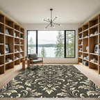Elegant Charcoal Damask Scroll Foliage Rug