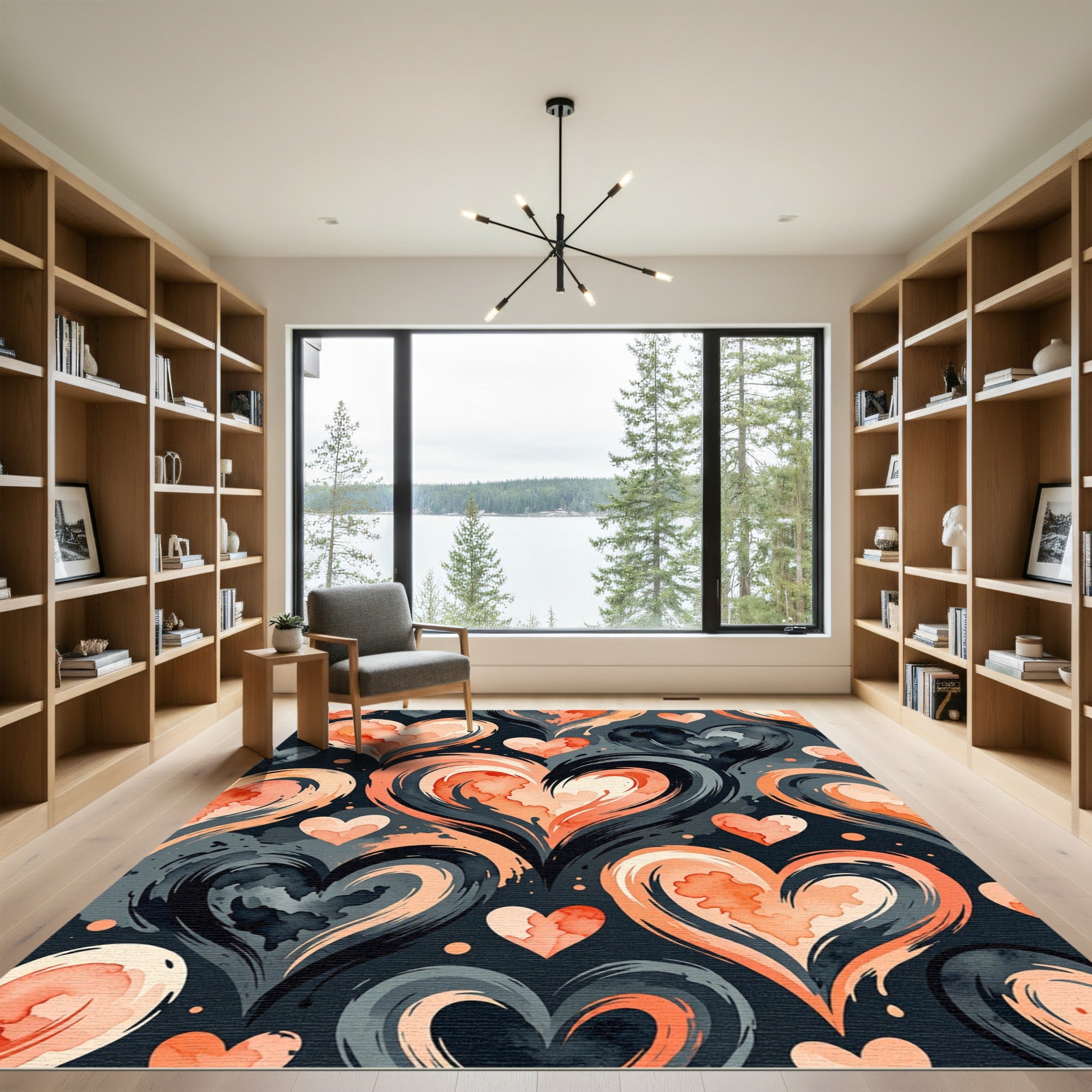 Coral Pink Watercolor Heart Swirls Rug