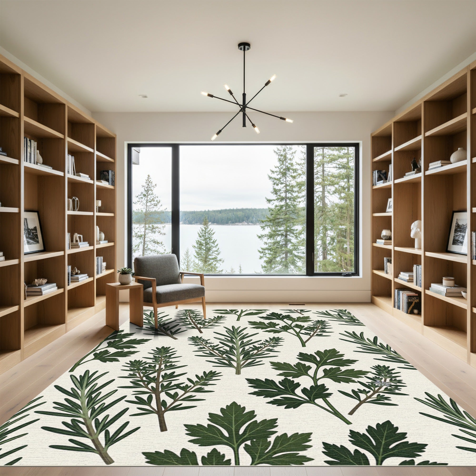 Green Herb Botanical Sprigs Rug