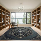 Elegant Slated Gray Lotus Scroll Medallion Rug