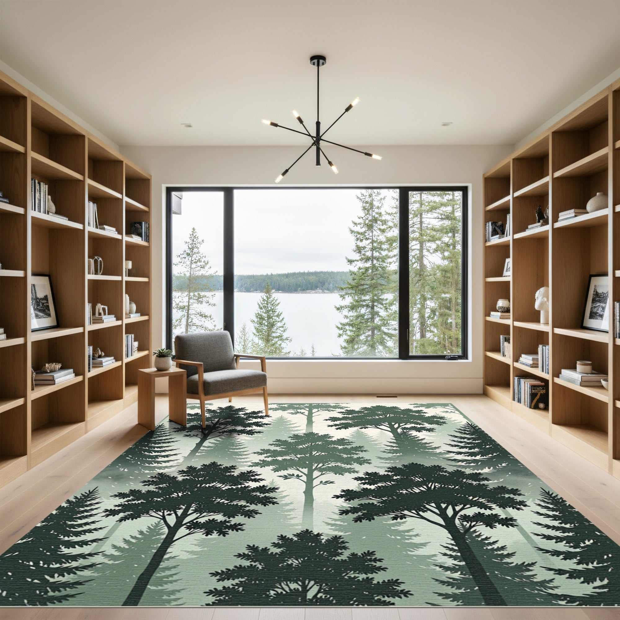 Misty Sage Forest Woodland Landscape Rug