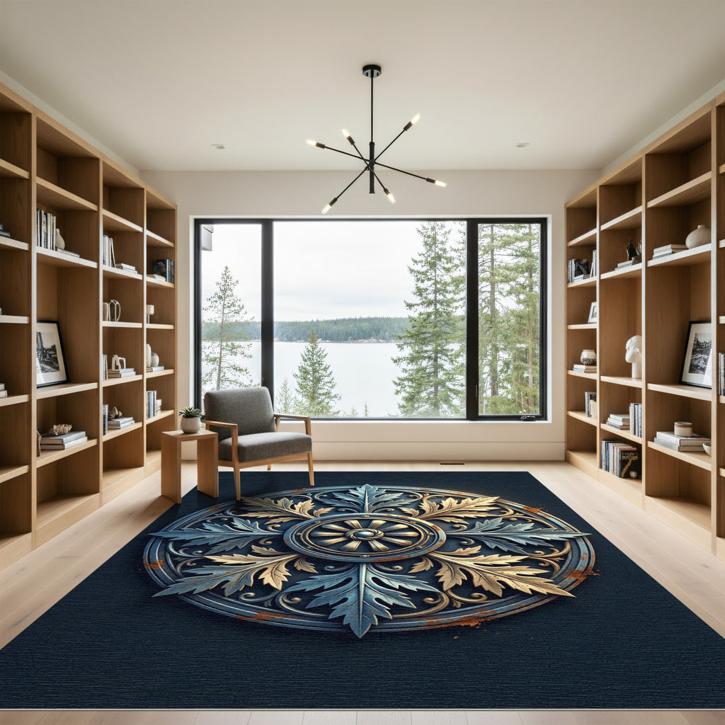 Ornate Rustic Leaf Medallion Rug