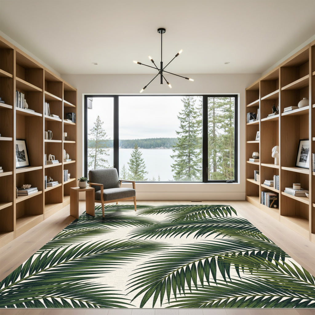 Emerald Green Palm Frond Overlay Rug