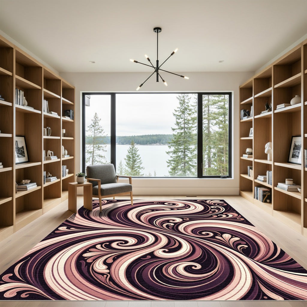 Mauve Swirl Floral Abstract Rug