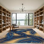 Lush Navy Tropical Palm Leaf Rug