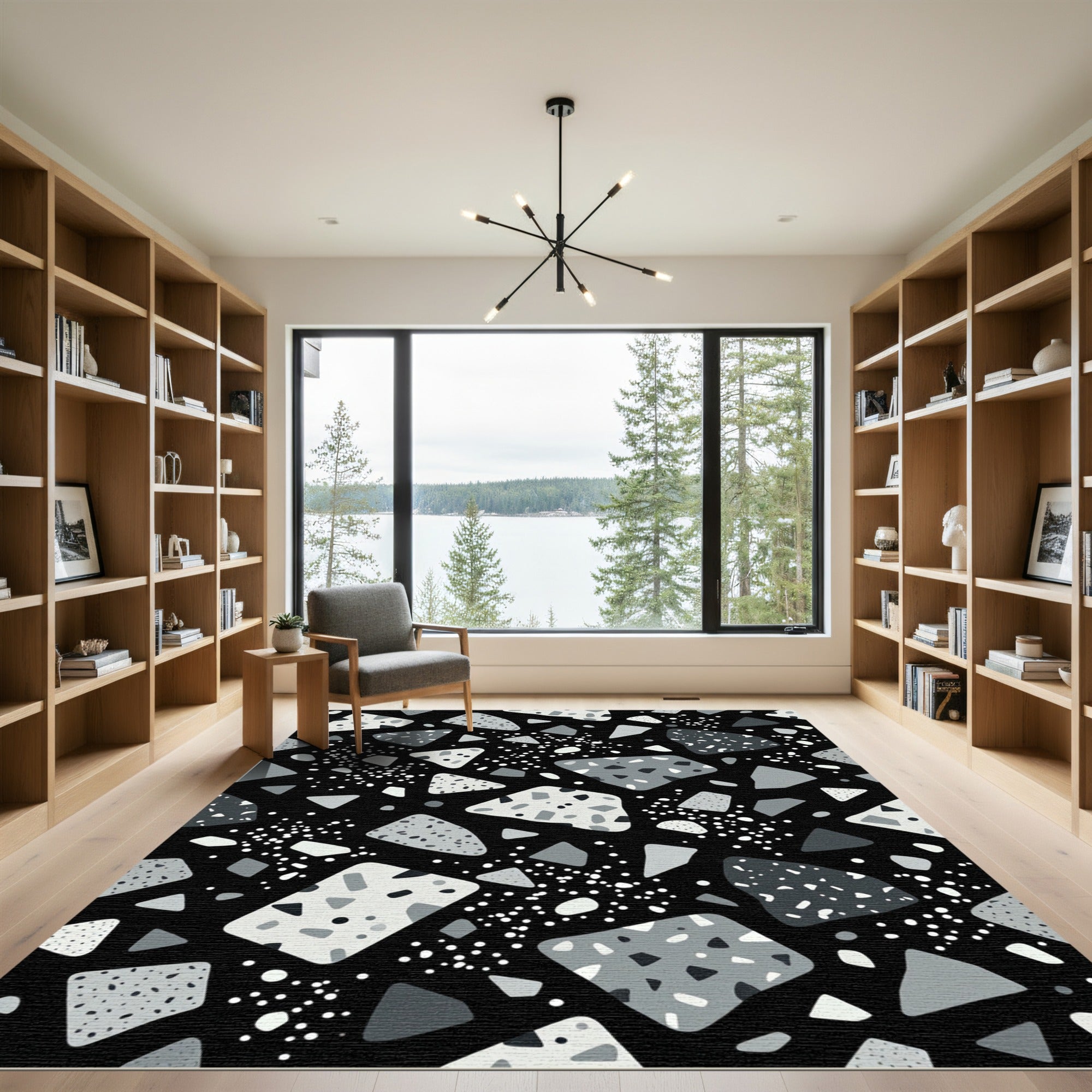Monochrome Terrazzo Stone Scatter Rug