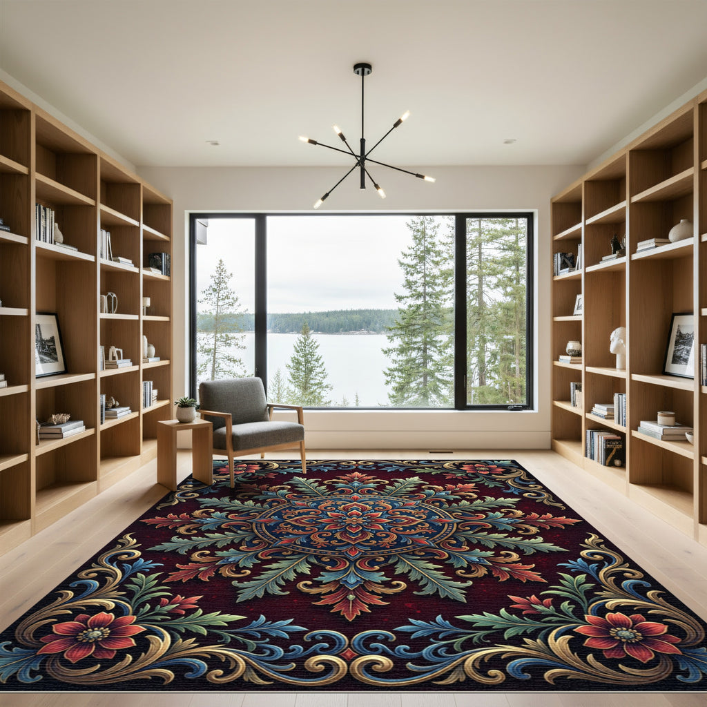 Ornate Red Floral Medallion Filigree Rug