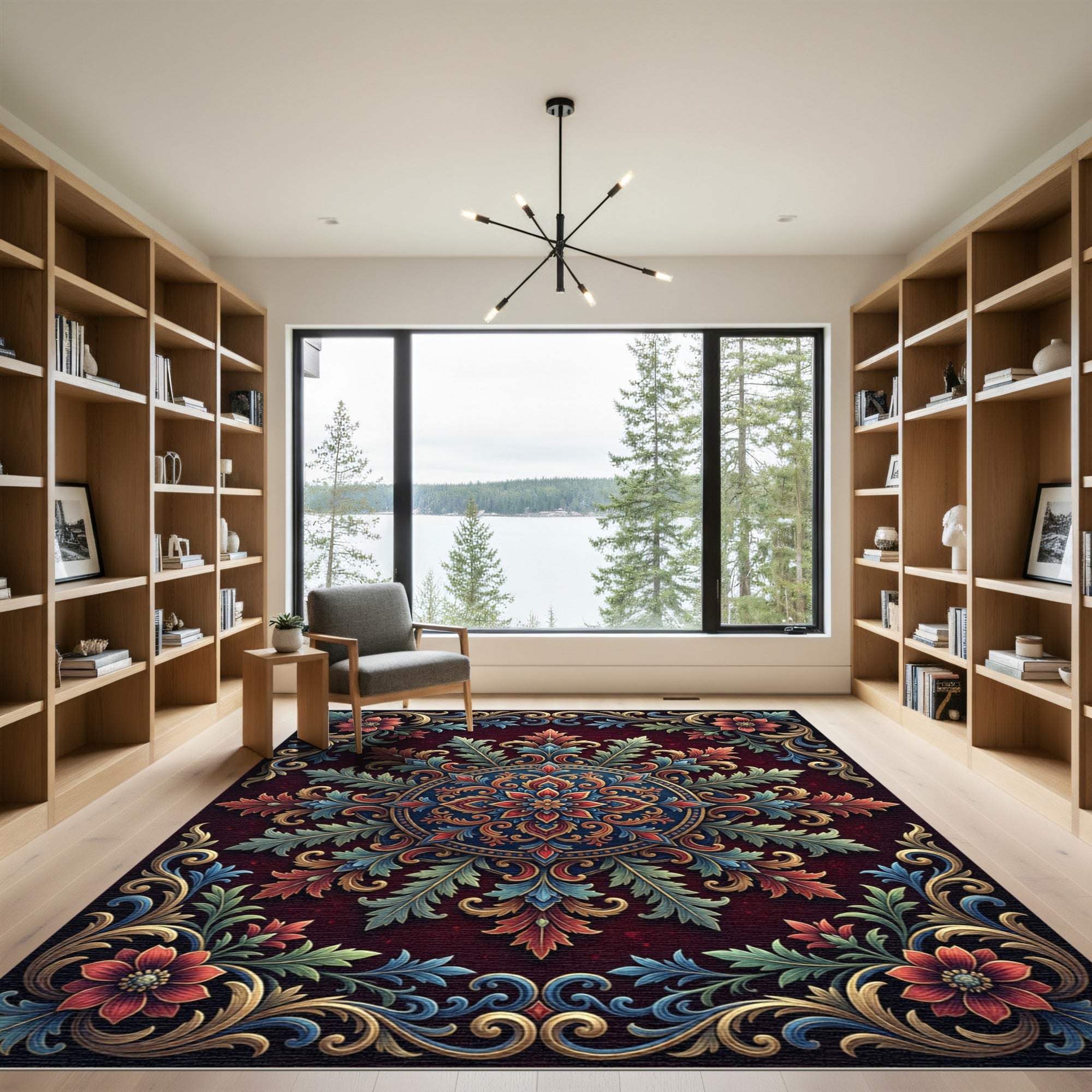 Ornate Red Floral Medallion Filigree Rug