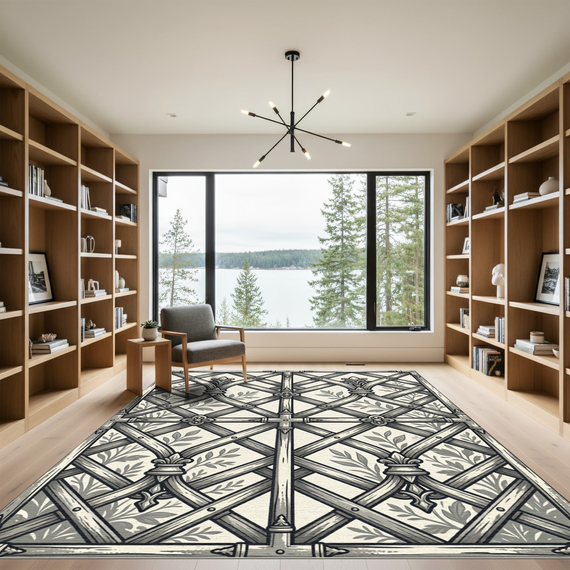 Neutral Bamboo Arch Lattice Garden Rug