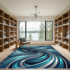 Contemporary Azure Silver Swirling Vortex Rug