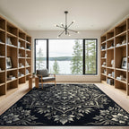 Ornate Black White Floral Mandala Rug
