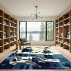 Coastal Navy Lighthouse Gulls Scene Rug