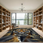 Golden Tiger with Metallic Tropical Leaves Rug