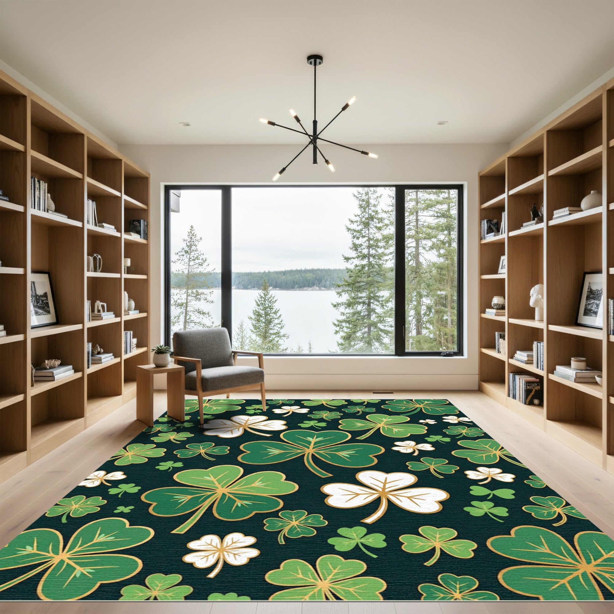 Golden Clover Shamrock Botanical Illustration Rug