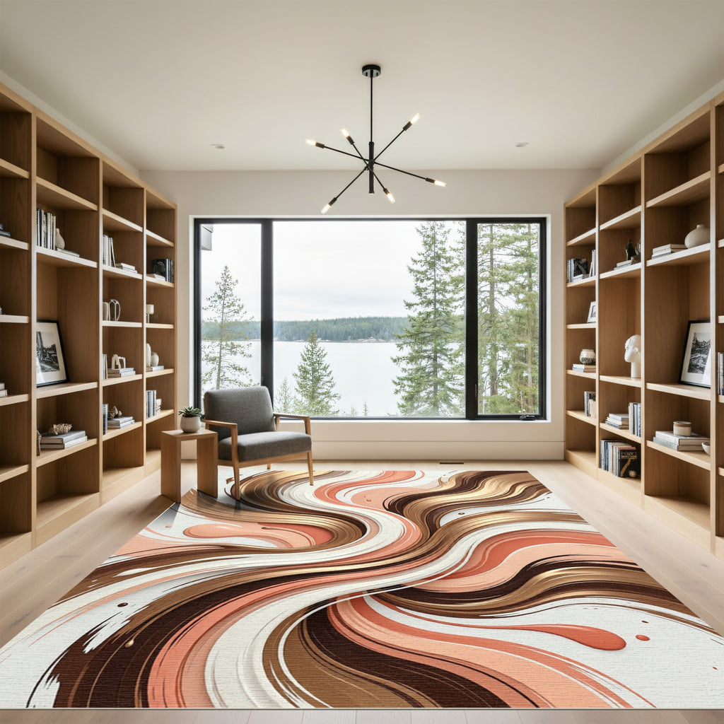 Brown Copper Cream Abstract Swirl Rug