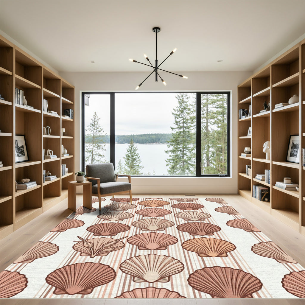 Coastal Shells with Vertical Stripes Rug