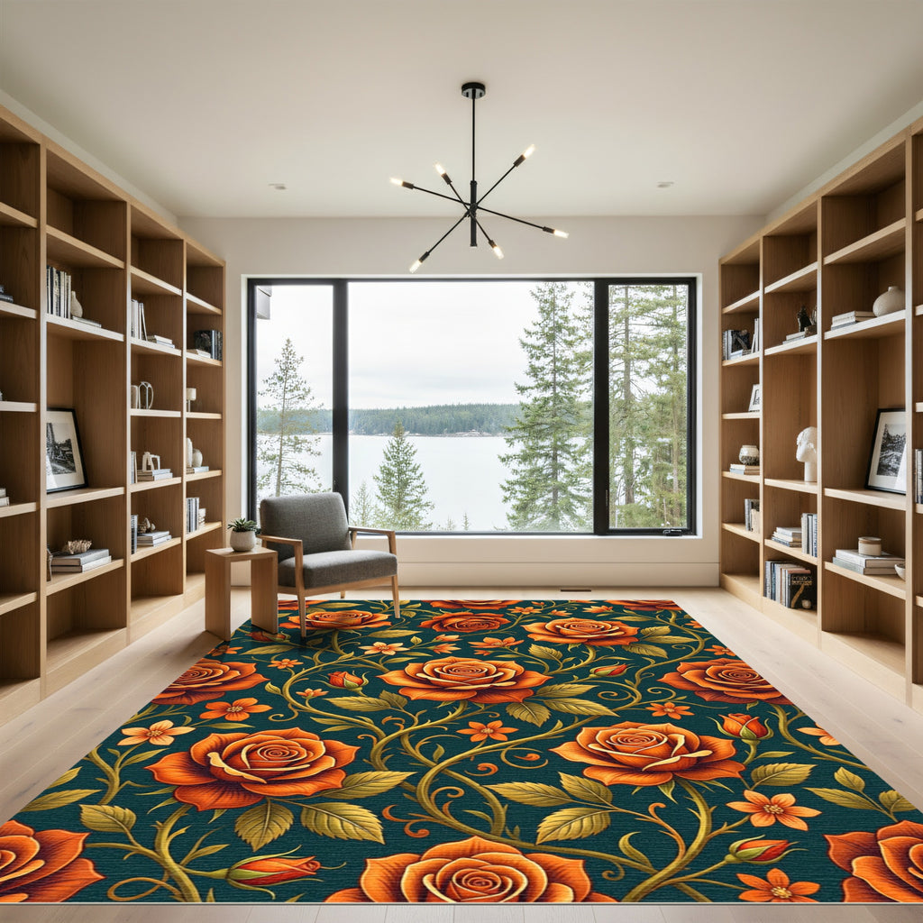 Golden Amber Rose Botanical Garden Rug