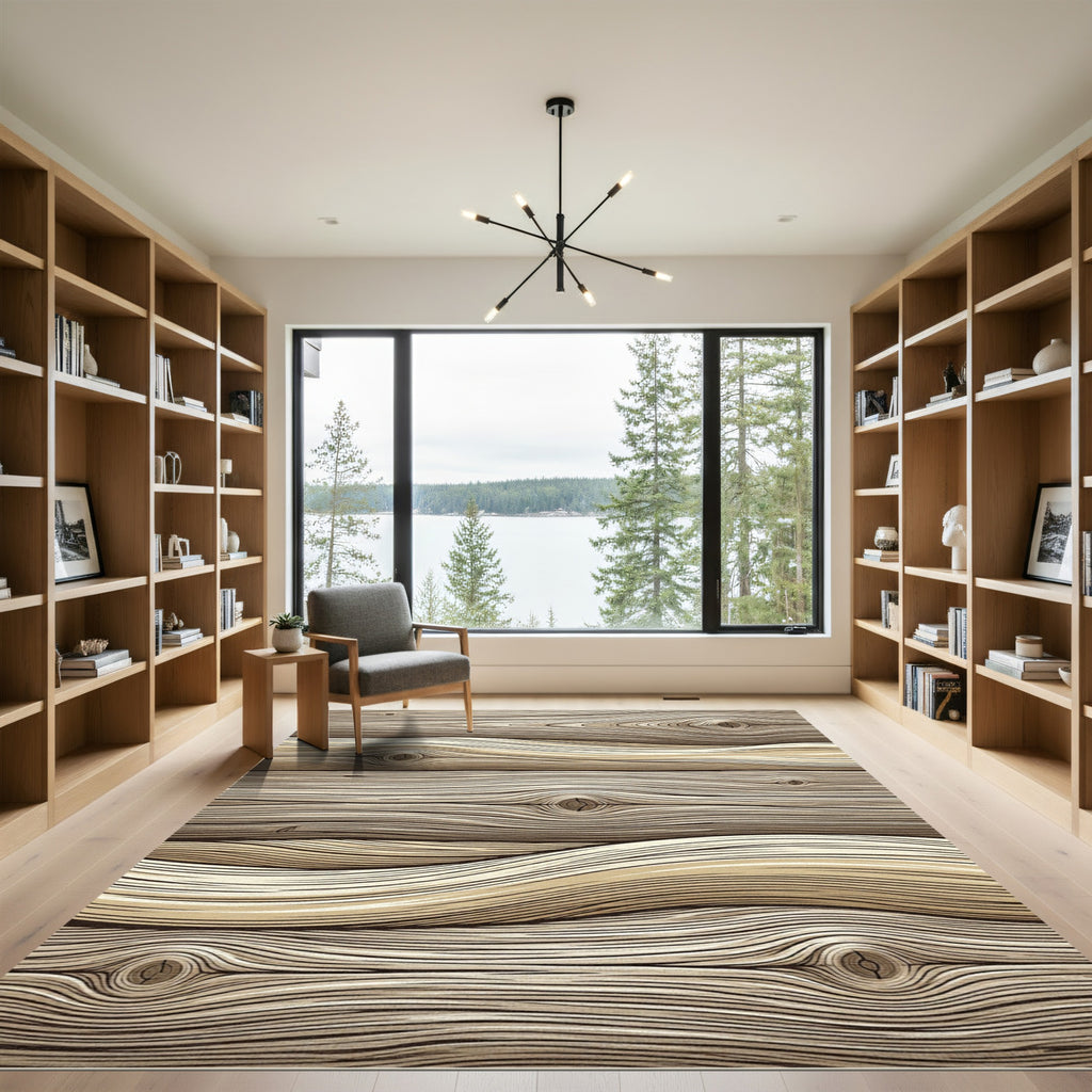 Rustic Natural Wood Grain Swirl Rug