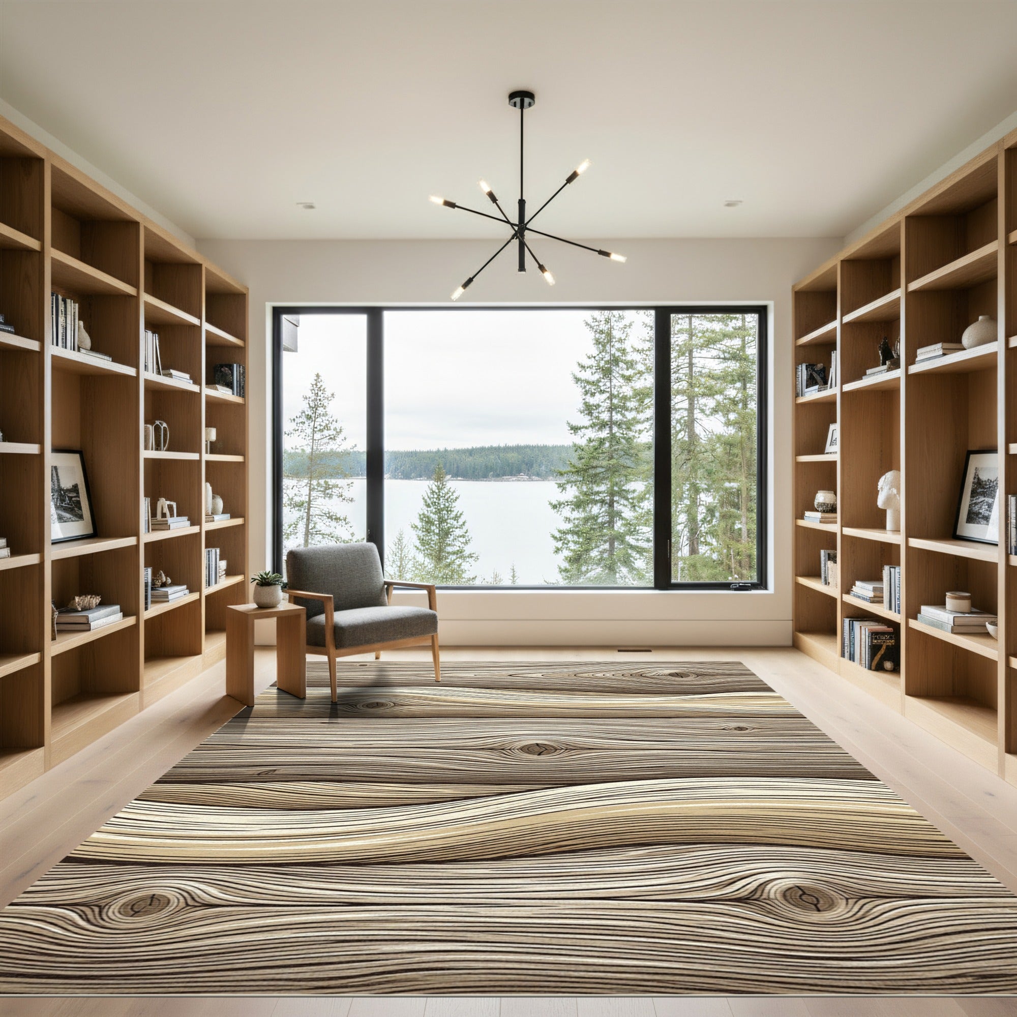 Rustic Natural Wood Grain Swirl Rug