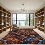 Orange Blue Intricate Floral Mandala Rug